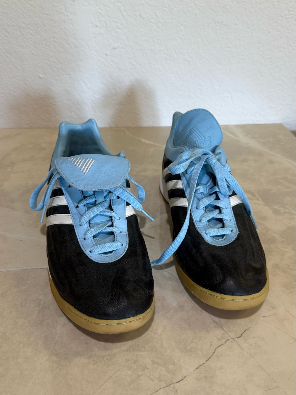 Adidas Black and Light Blue indoor soccer shoes